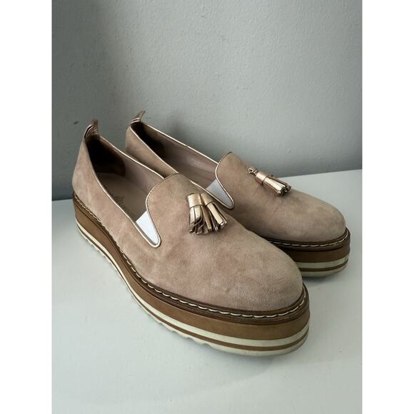 Michele Lopriore Cassidy Suede Loafers Shoes Womens 38.5 Gold Pewter Leather - Picture 2 of 13